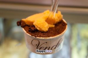 Venchi's Dark chocolate sorbet and Peach sorbet. This gave me goosebumps! :-) at Venchi in Venice