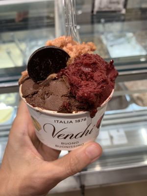 Dark chocolate (Azteco), blueberry (mirtillo), and plum (susina) at Venchi in Venice