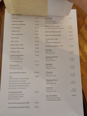 Getränkekarte at piu-Ma in Gmunden