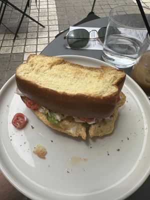 VEGETARIAN, CUSTOM: Brioche lobster bread without bacon   at Kofi Microroastery in Ioannina