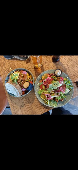 Falafel & beetroot hummus bowl and nacho plate.  at Mocca Deli - Lidköping in Lidkoeping