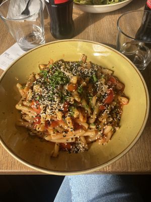 Pasta of the month containing tomato sauce and zucchini, without the feta cheese 4/5  at Mocca Deli - Lidköping in Lidkoeping