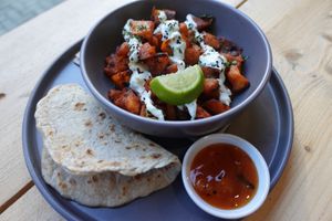 Vegan Aloo Chaat with homemade Chapati at HQ Urban Kitchen in Swansea