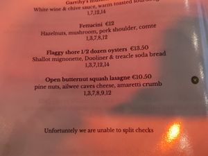 Menu at Fitz's Bar in Doolin