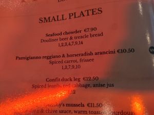 Menu at Fitz's Bar in Doolin