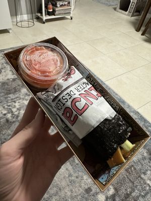 Really cute packaging. Ginger and vegan white sauce in the containers  at Sus Hi Eatstation - Colonial in Orlando