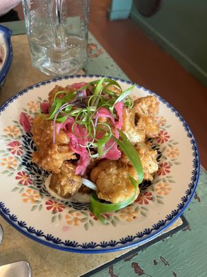 Vegan Fried Chicken
No chicken involved, just cauliflower, spring onions, ginger  at Borsch, Vodka & Tears in Windsor