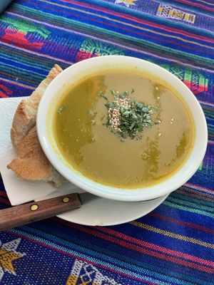 Pumpkin soup in the set meal  at Charlis'nack in Copacabana