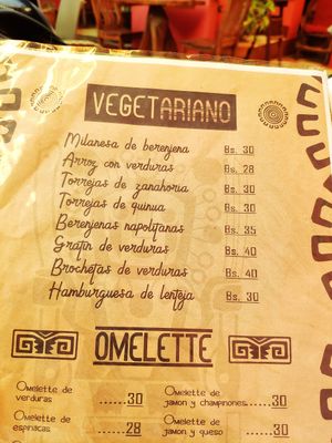 Menú vegano y vegetariano at Alax Pacha  in Copacabana