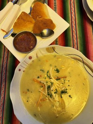 Soup (topped with French fries which was questionable in itself) - not sure if it had chicken???   at Alax Pacha  in Copacabana