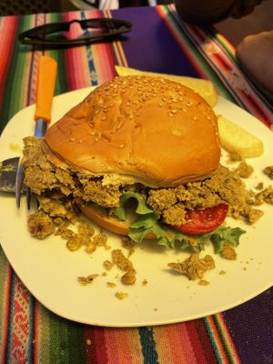 Atrocity of a lentil burger  at Alax Pacha  in Copacabana