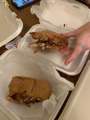 Philly cheese steak on very small roll.  at Loving Hut in Sandy Springs