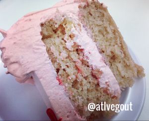 strawberry cake  at Loving Hut in Sandy Springs