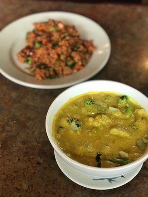 House Curry and Tomato Basil Fried Rice at Loving Hut in Sandy Springs