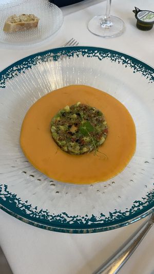 Peach gazpacho   at Kinita Restaurant & Beach Club in Los Alcazares