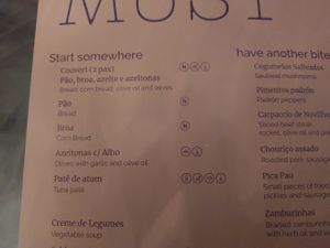 Vegan starters - menu with allergens - ask staff. at Must Food & Wine in Porto