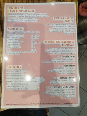 Drinks menu at Cafe Good in Munich