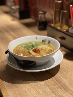 Miso ramen with thick noodles, thickened broth, regular spice.  at Ramen Danbo - Chatan Sunabe in Chatan