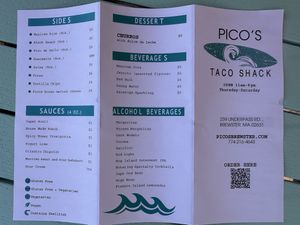 Menu spring 2025  at Pico's Taco Shack in Brewster