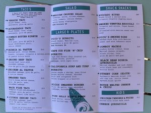 Menu- vegan with leaves  at Pico's Taco Shack in Brewster