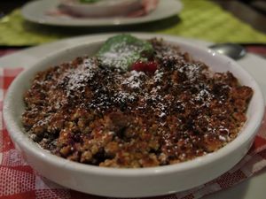 Crumble aux Fruits Rouge (red berry crumble with chestnut flour) at Le Potager du Marais - Saint Paul in Paris