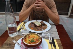 Seitan bourguignon and french onion soup at Le Potager du Marais - Saint Paul in Paris