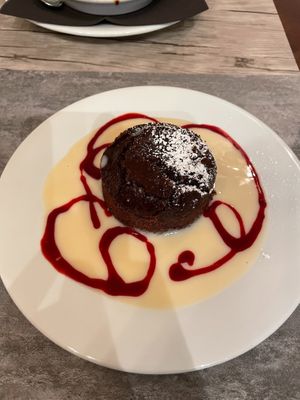 Chocolate cake with chestnut flour and vanilla custard at Le Potager du Marais - Saint Paul in Paris