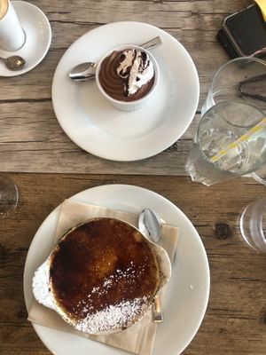 Chocolate mousse, and apricot crème brûlée!  at Le Potager du Marais - Saint Paul in Paris