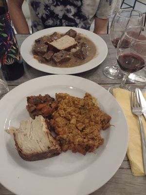 Bourguignon (behind), stroganoff (front) at Le Potager du Marais - Saint Paul in Paris