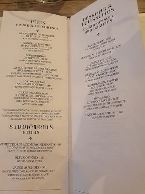 Menu at Le Potager du Marais - Saint Paul in Paris