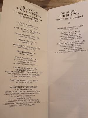 Menu at Le Potager du Marais - Saint Paul in Paris
