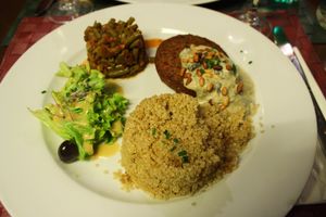 Crusty Quinoa Burger with Quinoa, Green Beans and Mushroom Sauce. at Le Potager du Marais - Saint Paul in Paris