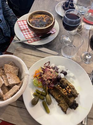 Onion soup and pate forestiere  at Le Potager du Marais - Saint Paul in Paris