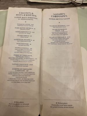 Menu Aug 2025  at Le Potager du Marais - Saint Paul in Paris