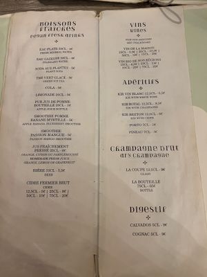 Menu Aug 2025  at Le Potager du Marais - Saint Paul in Paris