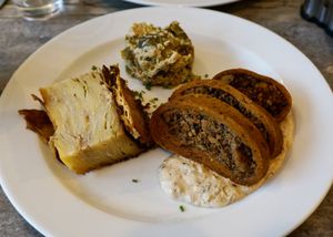 Roulé de seitan w/truffle sauce at Le Potager du Marais - Saint Paul in Paris