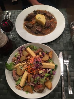 Seitan bourguignon, and smoked tofu salad  at Le Potager du Marais - Saint Paul in Paris