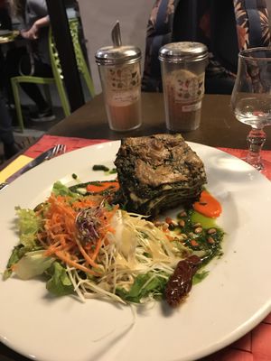 lazania — taste so-so. price €18 at Le Potager du Marais - Saint Paul in Paris