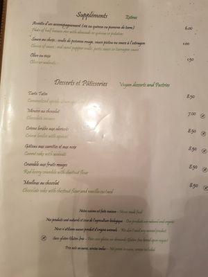 Menu at Le Potager du Marais - Saint Paul in Paris