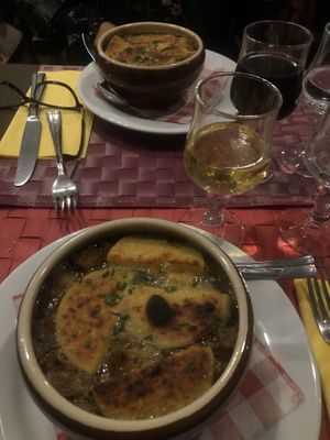 onion soup and cider  at Le Potager du Marais - Saint Paul in Paris