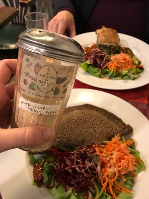 Nutritional yeast on every table  at Le Potager du Marais - Saint Paul in Paris