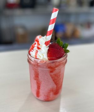 Strawberry banana smoothie at Good Berry Cafe in Blue Ridge