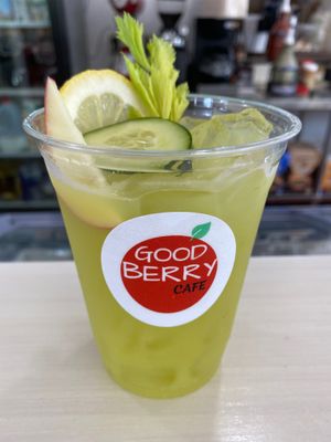 Perfect Wealth of superfood nutrients in this refreshing detoxifying fresh pressed juice! at Good Berry Cafe in Blue Ridge