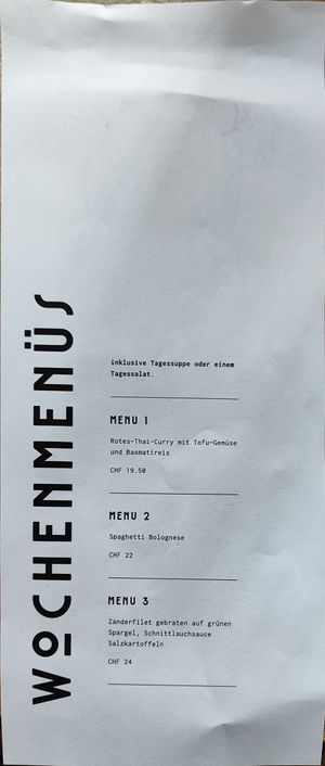 Menu of the day (1 was vegan) at Brewhouse in Winterthur