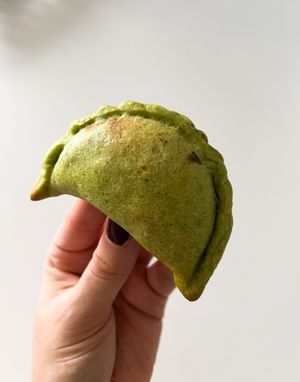 Veggie empanada from Spicyvegg  at Porto Vegan Market in Porto