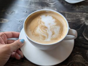 Flat white, with oat. Other milks available: almond and soy. at Crow's Nest Café in Crow Head