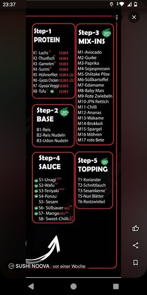 Menu at Sushi Noova in Barsinghausen