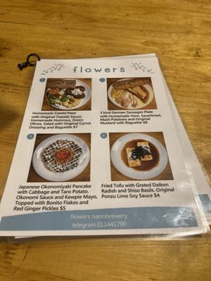 Menu as of jan 2026  at Flowers Nanobrewery  in Phnom Penh