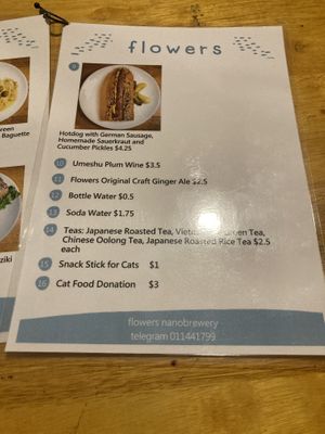 Menu as of jan 2026  at Flowers Nanobrewery  in Phnom Penh