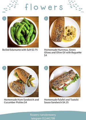 Menu as of jan 2026  at Flowers Nanobrewery  in Phnom Penh